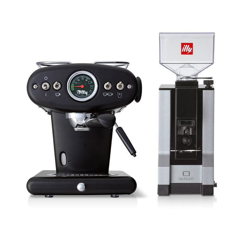 Set: Kaffeemaschine für Pads und gemahlenen Kaffee mit Kaffeemühle SCHWARZ - Yomia